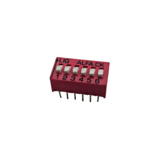 Chave Dip Switch KF-1002 6 Vias 180° Vermelha